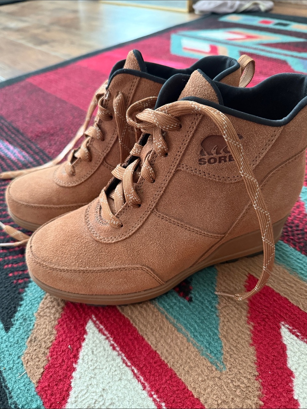 Sorel Tan Suede Lace-Up Wedge Ankle Boots